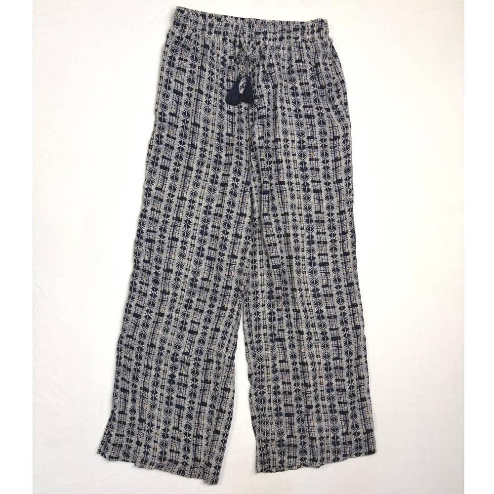 Knox‎ Rose Womens Navy Geometric Print Wide Leg Boho Flowy Pants Medium Pull-On